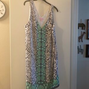 Lilly Pulitzer Navy, White & Green Printed V-Neck Midi Dress